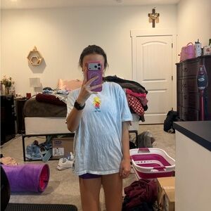 Light Blue and White Tie Die Billabong Simpsons Shirt